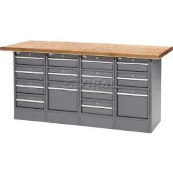 Global Equipment Workbench w/ Shop Top Square Edge   14 Drawers, 72"W x 30"D, Gray 239182